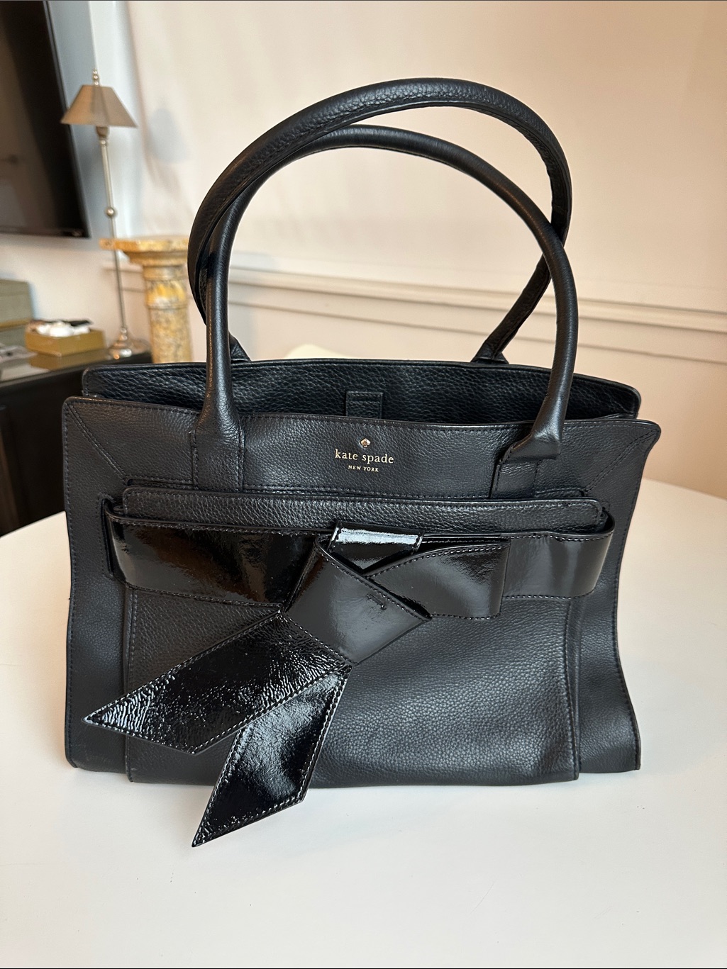 Kate Spade Black Leather Bow-Accent Tote - Good Used Condition